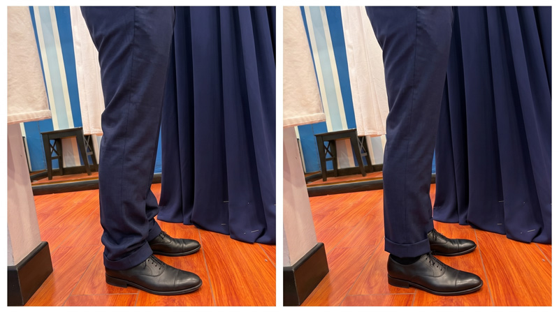 Prima e dopo gamba pantaloni — Orlo e Via