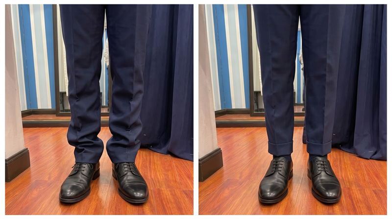 Prima e dopo orlo pantaloni — Orlo e Via